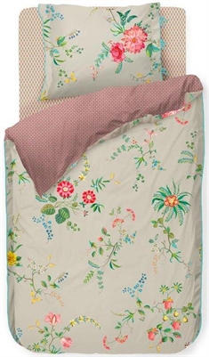 Pip studio sengetøj - 140x200 cm - Fleur khaki - Blomstret sengetøj - Dobbeltsidet sengesæt - 100% bomuld